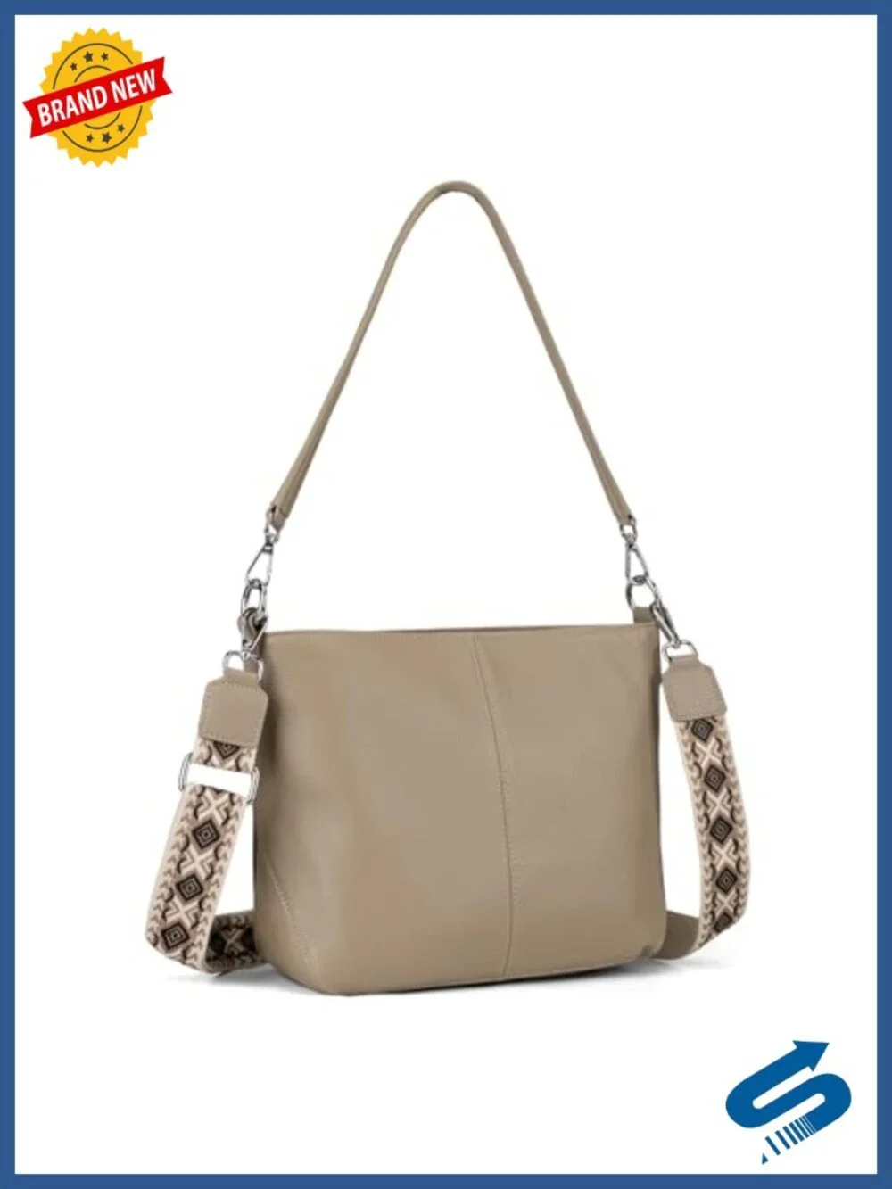 Genuine Leather Hobo Crossbody Bag with 2 Removable Straps